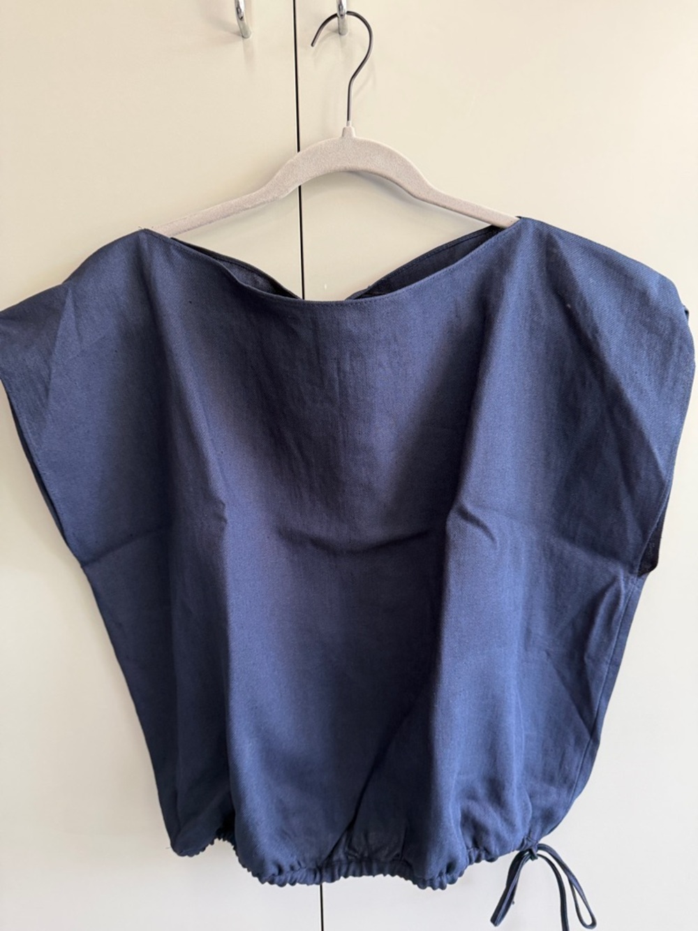 Zara Navy Drawstring Hem Boxy Top